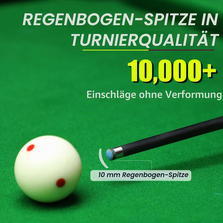 Billardqueue-Stick aus Karbonfaser, 553 ml, professionelle 10 mm Regenbogenspitze, inklusive Queueet