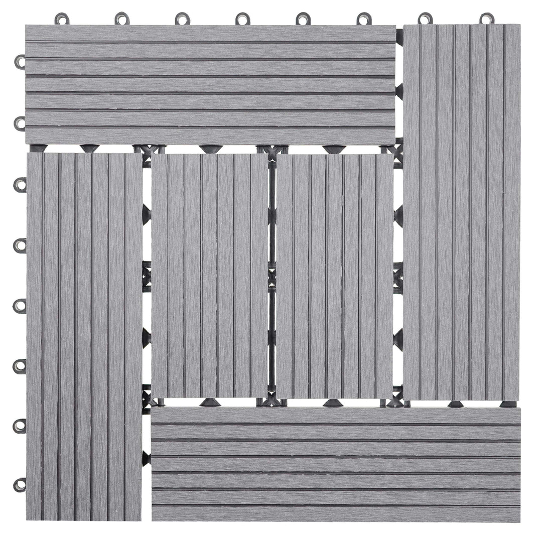 Mendler WPC Bodenfliese Rhone, Holzoptik Balkon/Terrasse, 11x je 30x30cm = 1qm versetzt - Basis grau