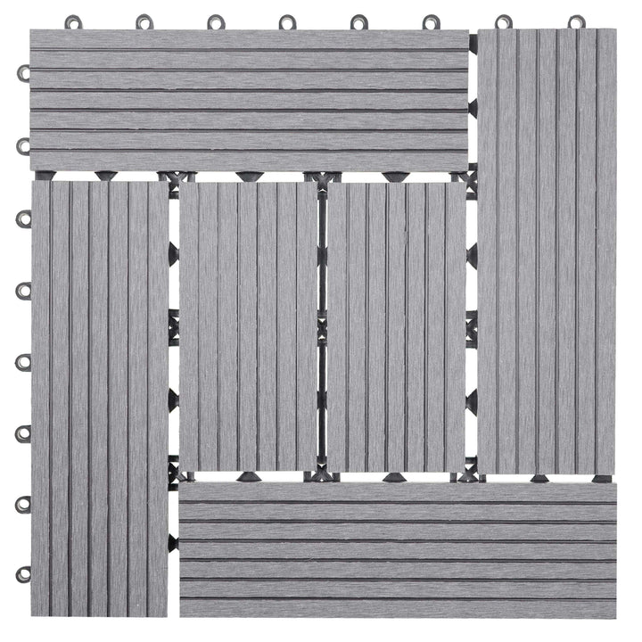 Mendler WPC Bodenfliese Rhone, Holzoptik Balkon/Terrasse, 11x je 30x30cm = 1qm versetzt - Basis grau