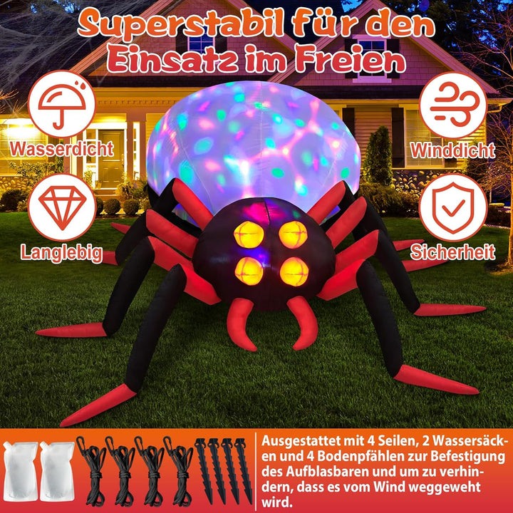 Danxilu 244 cm riesige aufblasbare Halloween-Spinne für den Aussenbereich mit rotierenden bunten LED