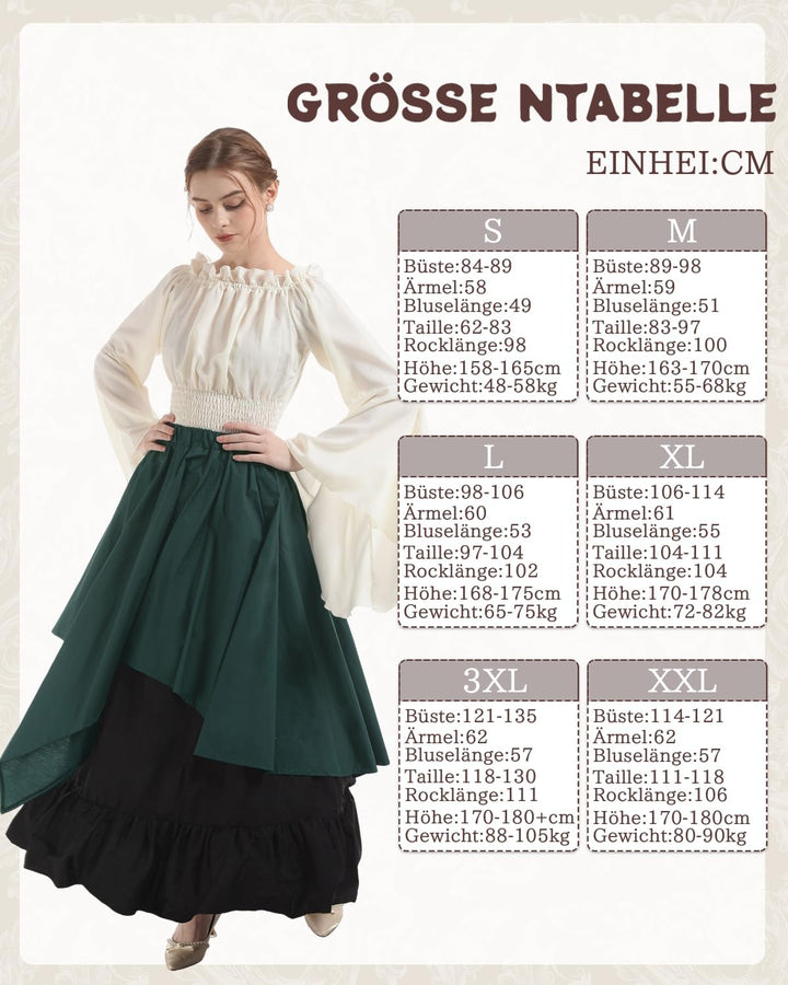 Fiamll Damen Mittelalter Kleid Renaissance Kleid Mittelalter Kostüm Trompete Ärmel Viktorianische Kl