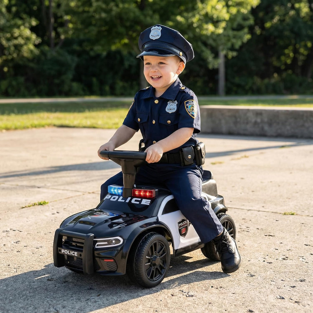 COSTWAY Rutschauto Polizei, Rutschfahrzeug mit blinkenden Lichtern, Musik &amp; Sirene, Kinderauto mit S