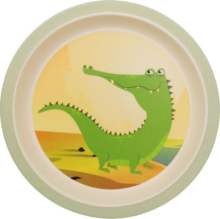 3 TLG. Set - Kunststoff - Geschirrset - Krokodil/Zoo Tiere - BPA frei - Kunststoffgeschirr - Trinkta