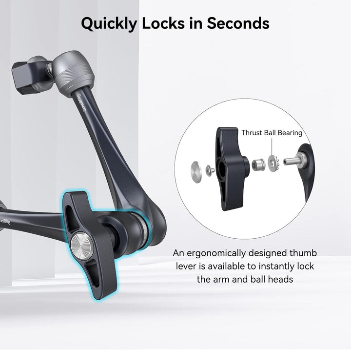 SMALLRIG Rosette Magic Arm 11 Zoll mit Kugelkopf, 1/4"-20 Schrauben und Anti-Twist-Pins, für iPads/M