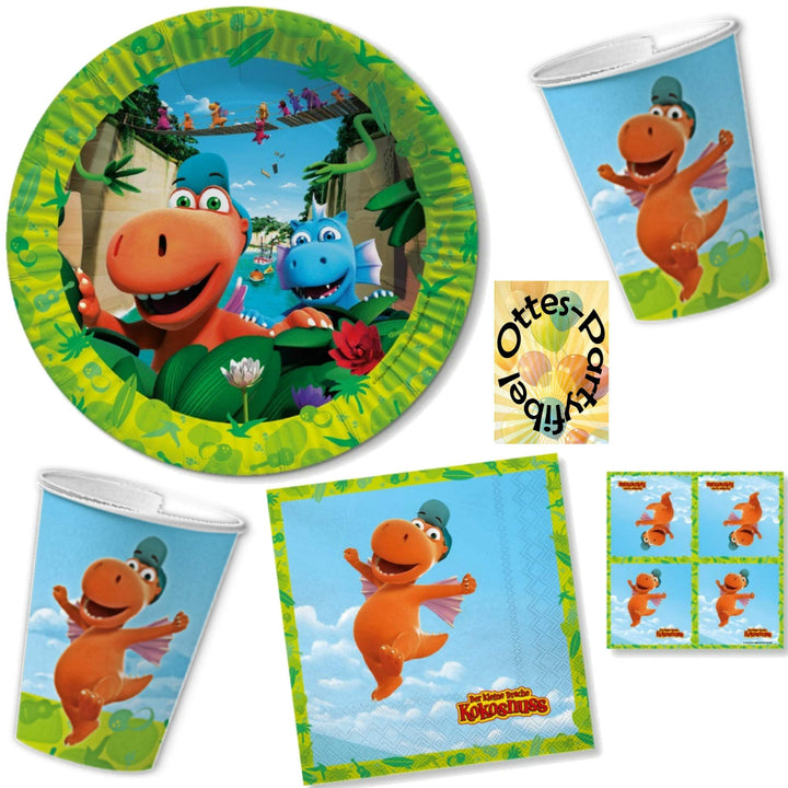 HHO Drache-Kokosnuss-Party Der kleine Drache Kokosnuss-Party-Set 36tlg. für 8 Gäste : Teller Becher