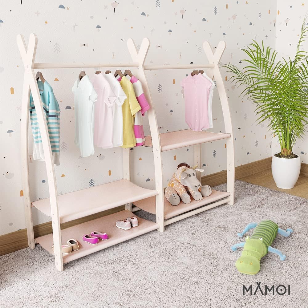 MAMOI® Kleiderstange Baby Kinderzimmer | Kinderkleiderstange 106x95x32cm / 53x95x32cm | Kinder Kleid