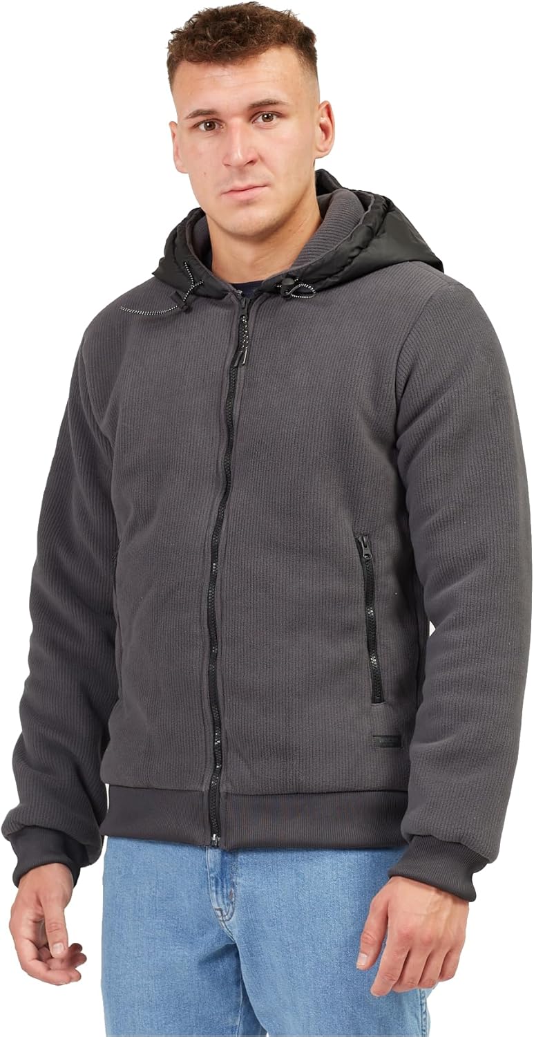 Indicode Herren Strickjacke Barton Kapuzenjacke Winter Jacke gefüttert mit Kapuze L Dk Grey, L Dk Gr