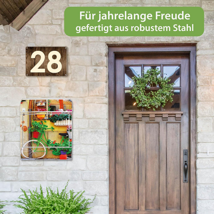 banjado® Design Briefkasten mit Motiv Grünes Fahrrad 39x47x14cm &amp; 2 Schlüssel - Briefkasten Stahl we
