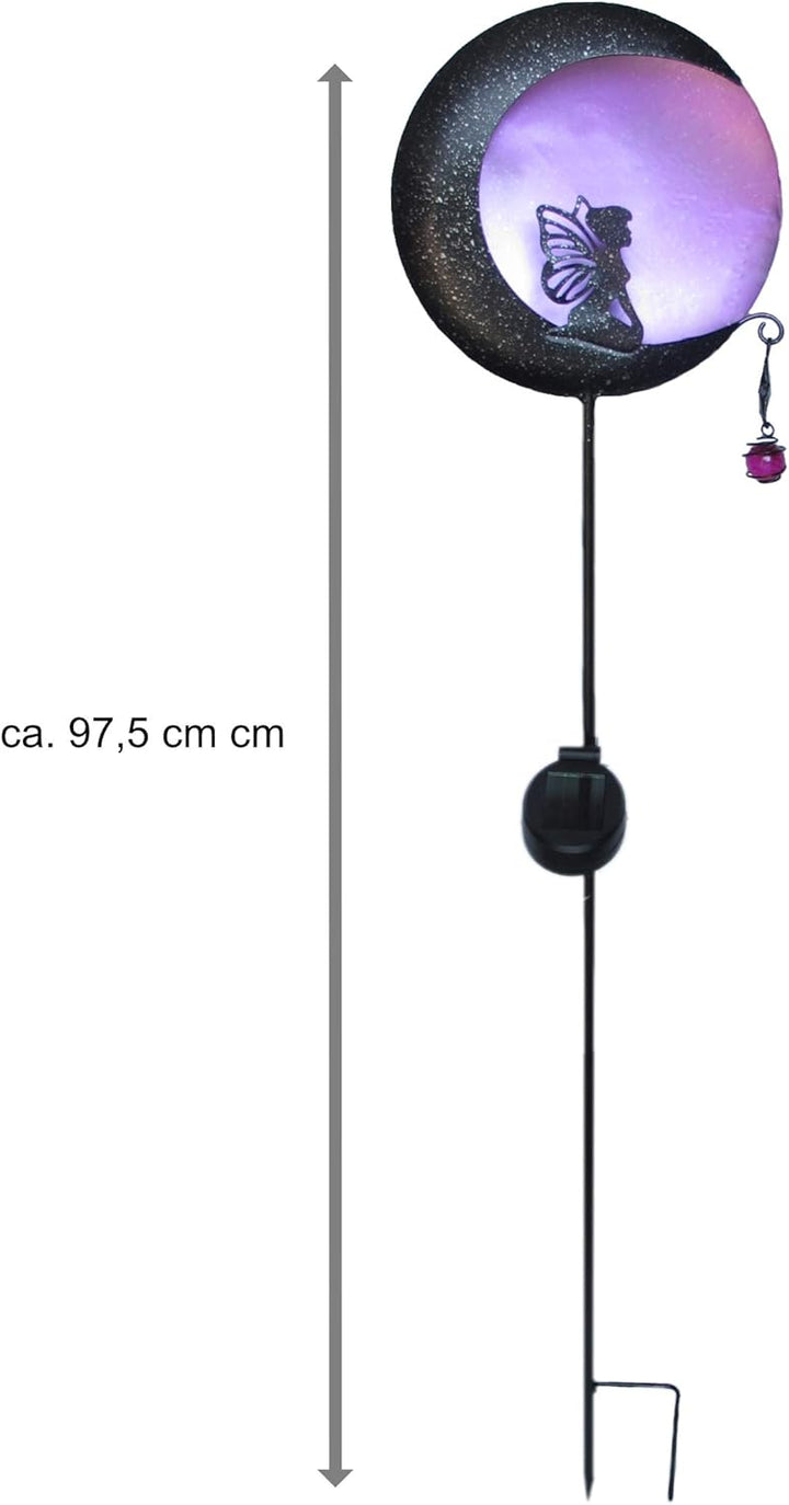 2-er Set Solar Metall Gartenstecker, Motiv: Elfe im Mondlicht in der Farbe violett oder blau, bis zu