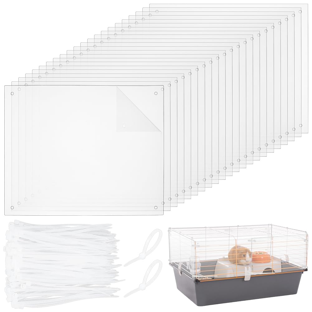 BENECREAT 24 Packung Haustierkäfigschutzliner Set, 260x210mm Klarer Käfigrandschutz Urin Schutz für