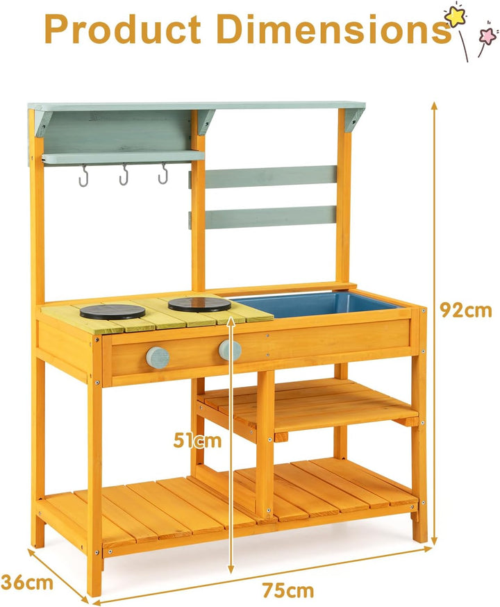 HOMASIS Matschküche Kinder Outdoor, Kinderküche mit Waschbecken Spüle Herd, Spielküche Holz, Spielze