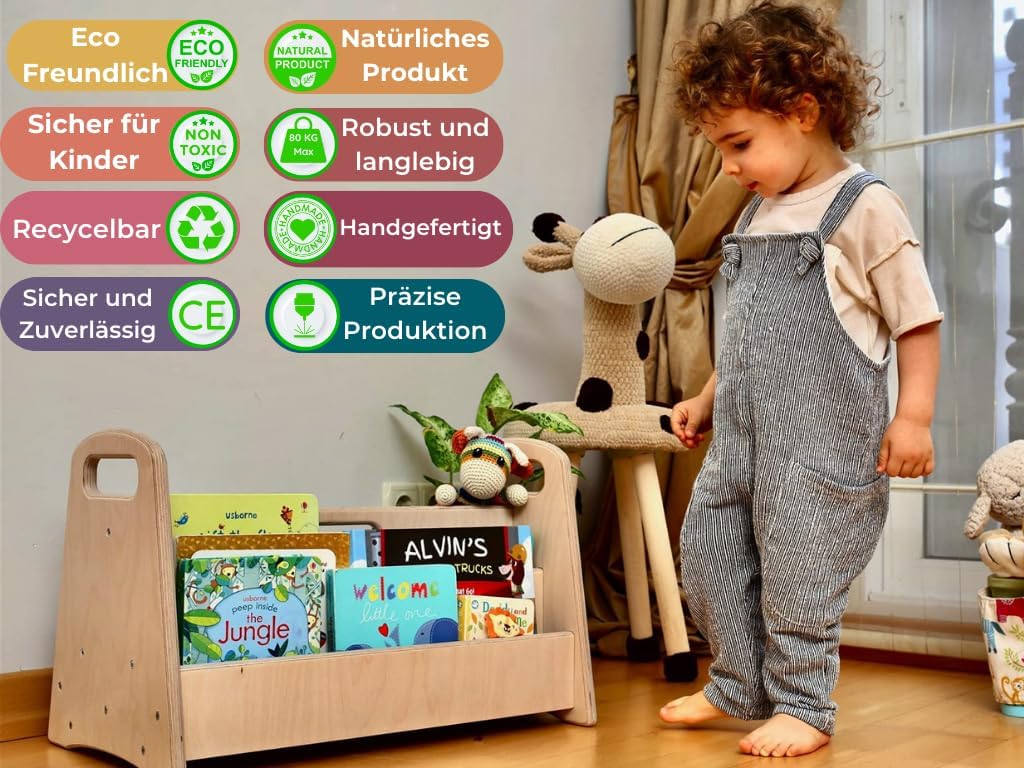 Montessori Bücherregal Medium | Bücherregal zur Aufbewahrung von Kindern | Leicht zugängliches Büche