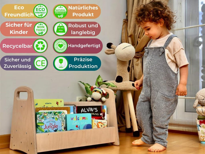 Montessori Bücherregal Medium | Bücherregal zur Aufbewahrung von Kindern | Leicht zugängliches Büche