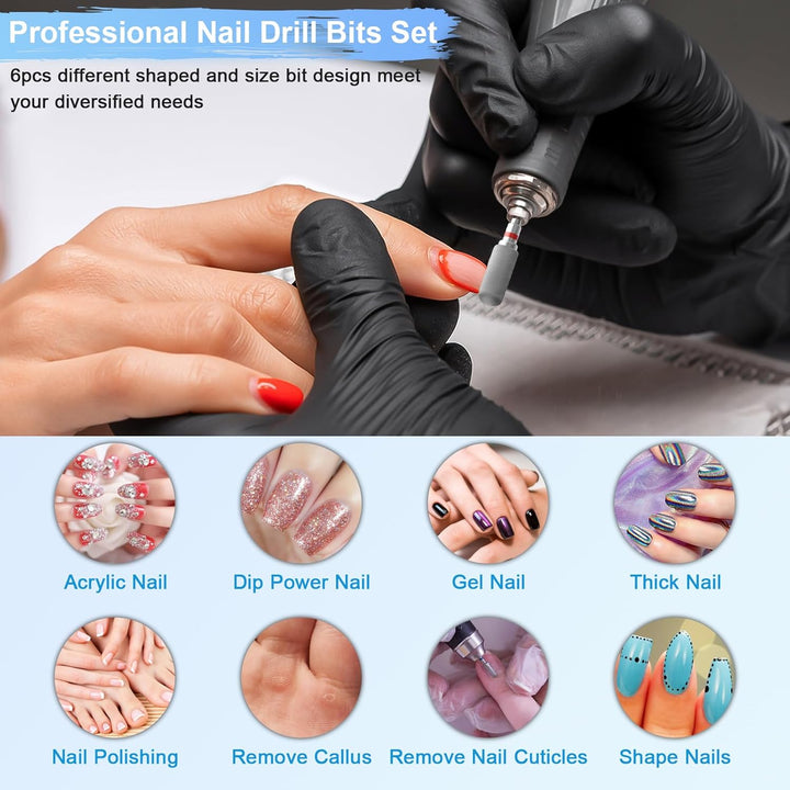 CGBE Nagelfräser Bits, 6 Stück Nagelfräser Aufsätze Schleifköpfe Hartmetall Maschine Zubehör für Man