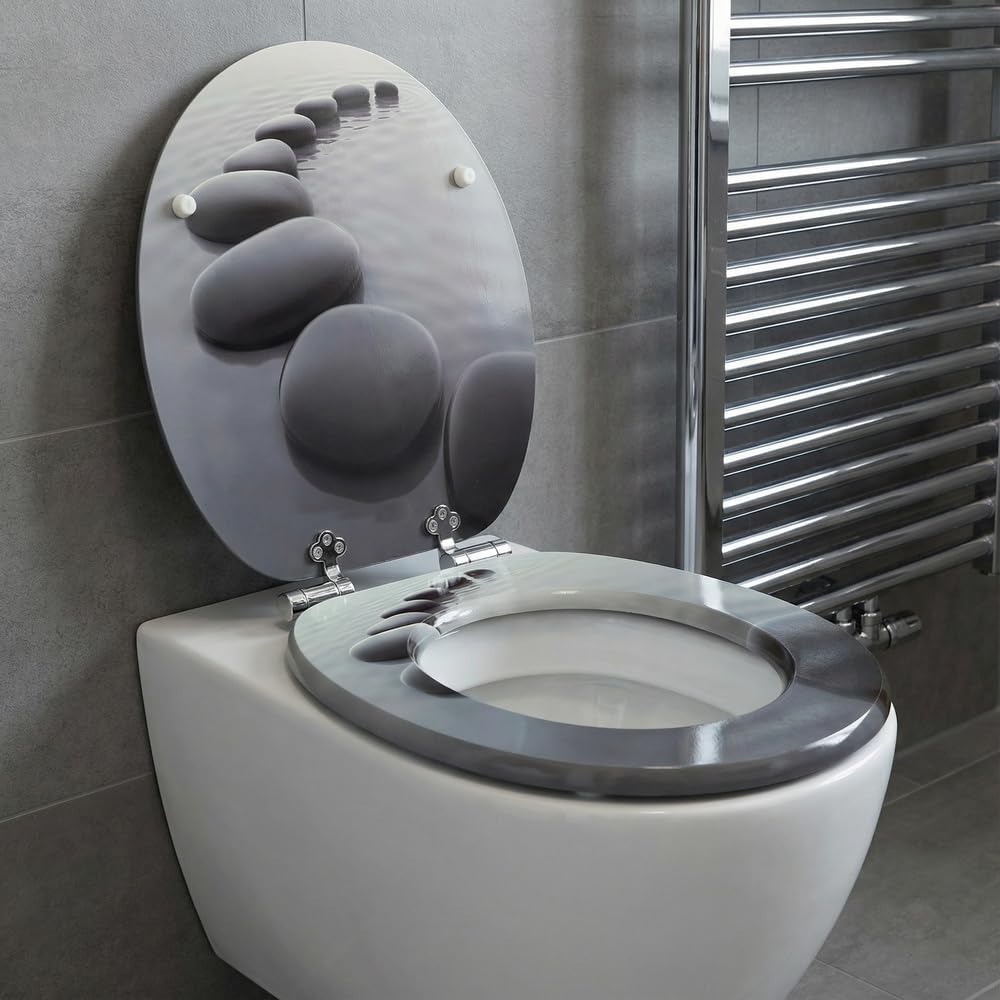 SINOBATH WC-Sitz Schwarz Matt mit Absenkautomatik, Klodeckel O-Form aus stabilem MDF, Toilettendecke