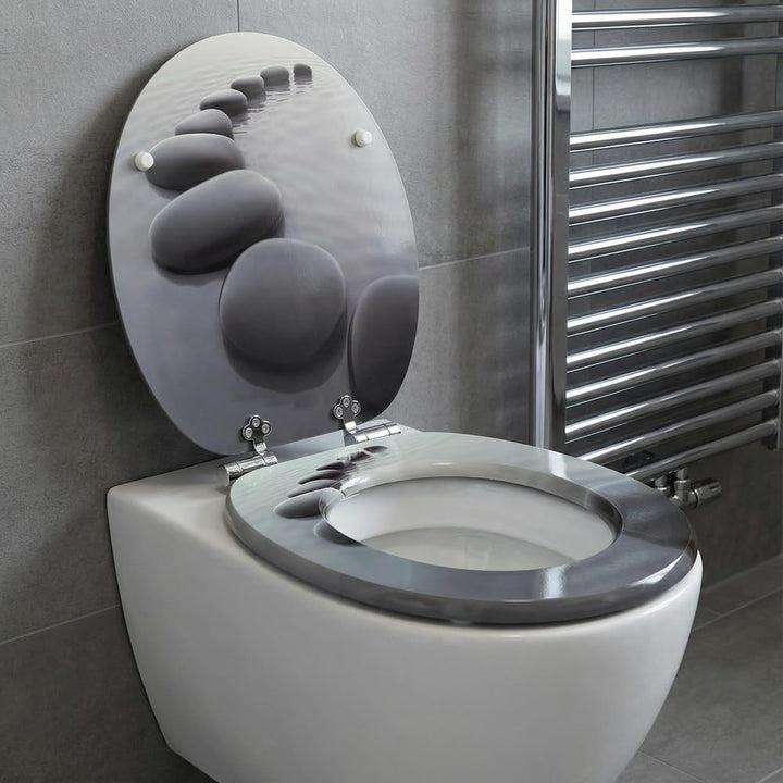 SINOBATH WC-Sitz Schwarz Matt mit Absenkautomatik, Klodeckel O-Form aus stabilem MDF, Toilettendecke