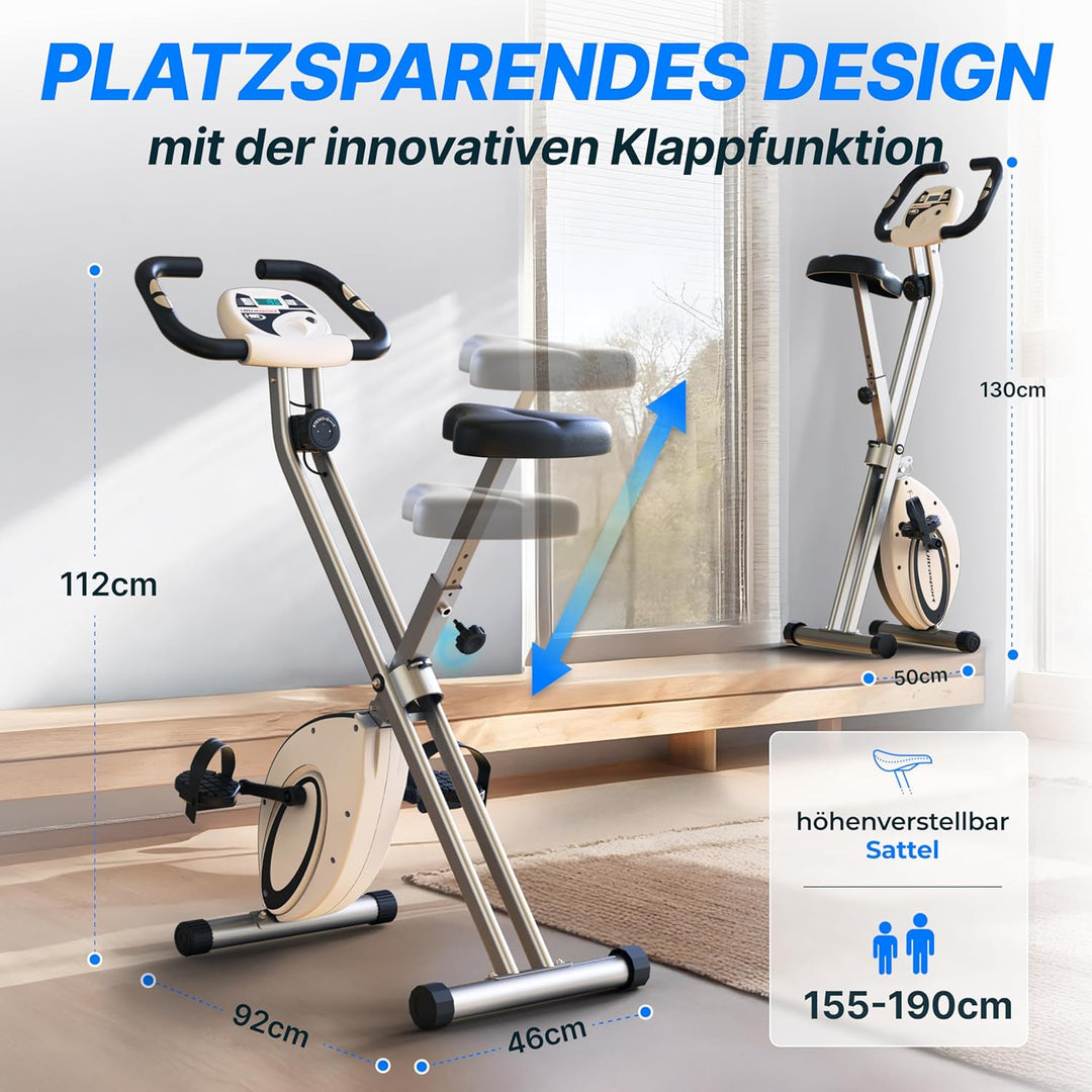 Ultrasport F-Bike, Fahrradtrainer, Heimtrainer, faltbares Fitnessfahrrad, integrierter Trainingscomp