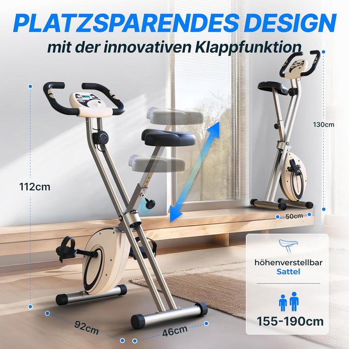 Ultrasport F-Bike, Fahrradtrainer, Heimtrainer, faltbares Fitnessfahrrad, integrierter Trainingscomp