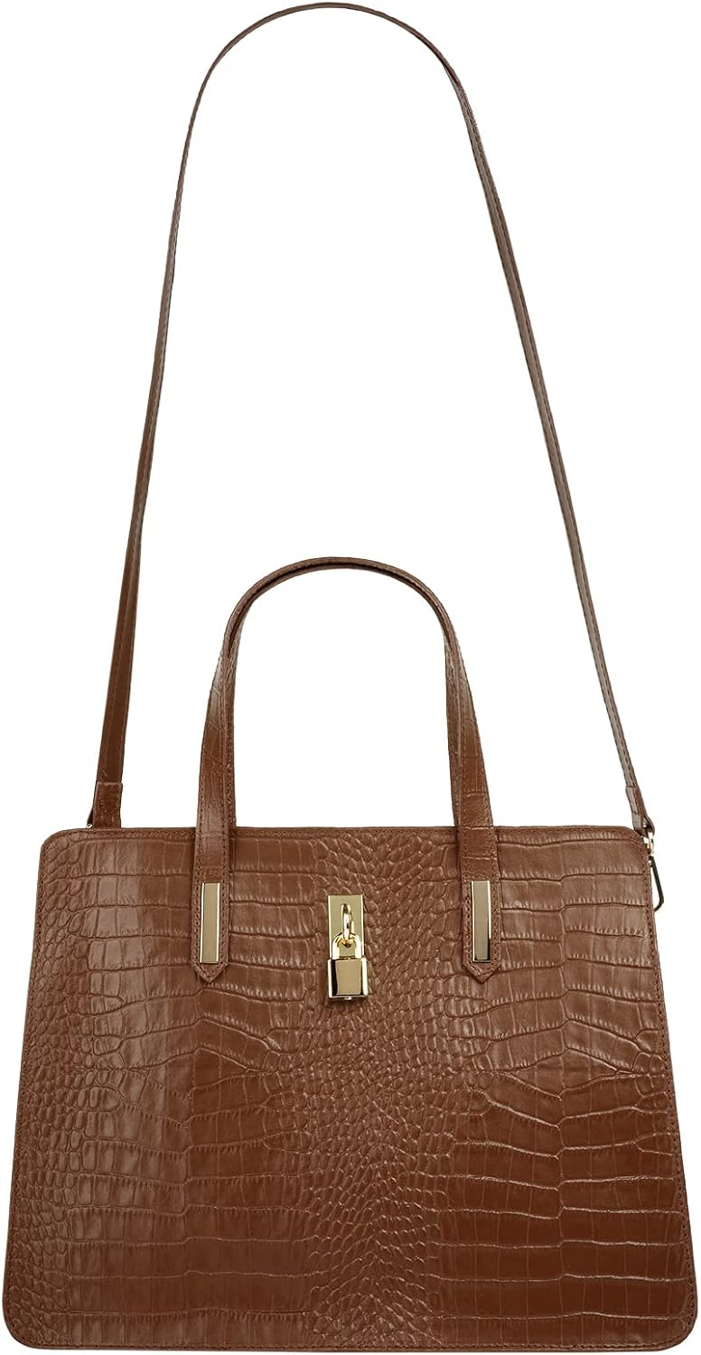 Cluty Handtasche Echt Leder Damen | Made in Italy, Smartphonefach, Kroko-Design, elegante Umhängetas