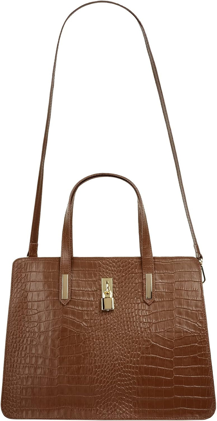 Cluty Handtasche Echt Leder Damen | Made in Italy, Smartphonefach, Kroko-Design, elegante Umhängetas