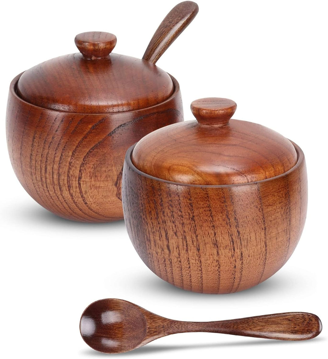Cyrank 2 Set Salz- und Pfefferbox, Salzbehälter aus Holz mit Deckel und Löffel Japanische Gewürzbehä