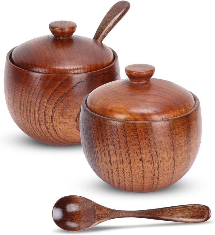 Cyrank 2 Set Salz- und Pfefferbox, Salzbehälter aus Holz mit Deckel und Löffel Japanische Gewürzbehä