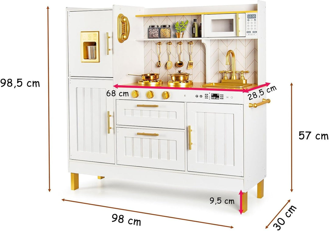 Leomark Kinderküche aus Holz Grosse Gold Spielküche Holzküche mit Zubehör Spielzeugküche für Kinder