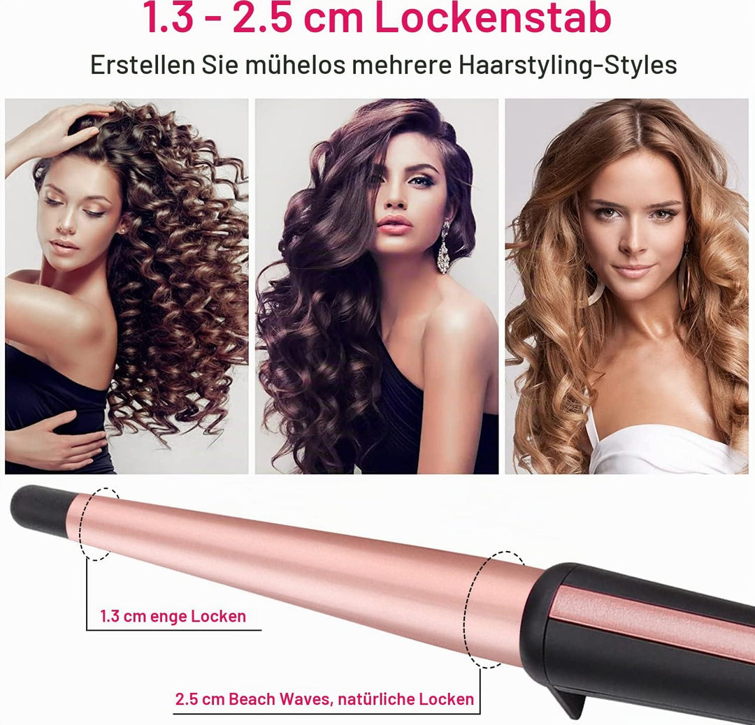 Lockenstab, JAETON 13-25mm Lockenstab Tapered Keramik Professional für Natürliche Locken und Beach W