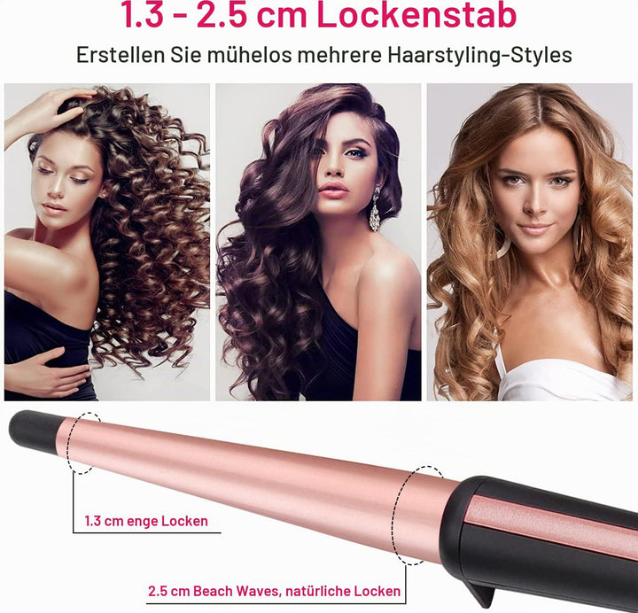 Lockenstab, JAETON 13-25mm Lockenstab Tapered Keramik Professional für Natürliche Locken und Beach W