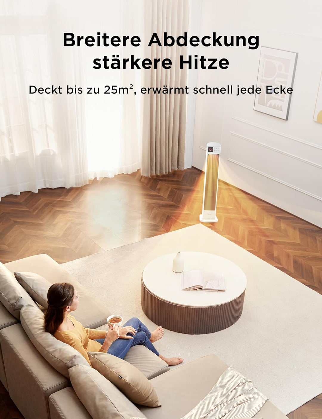 Midea NTH20-22GR(WH) Heizlüfter Energiesparend Leise mit Fernbedienung,PTC 2000 Watt Keramik Heizlüf