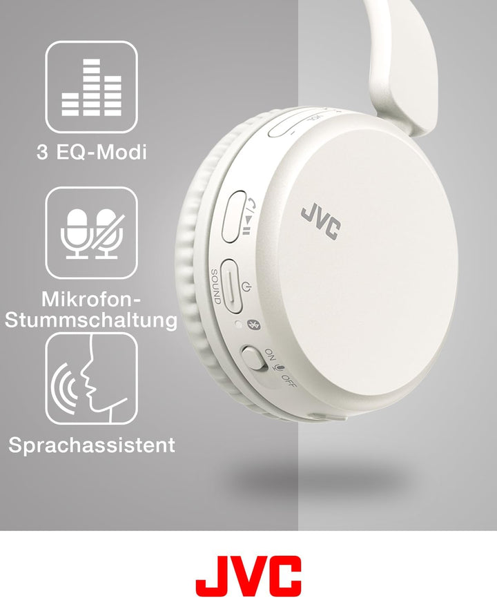 JVC HA-Z37W-W - Bluetooth On-Ear-Kopfhörer, Tiefbass, 3 Klangmodi (Bass/Klar/Normal), 35 Stunden Akk