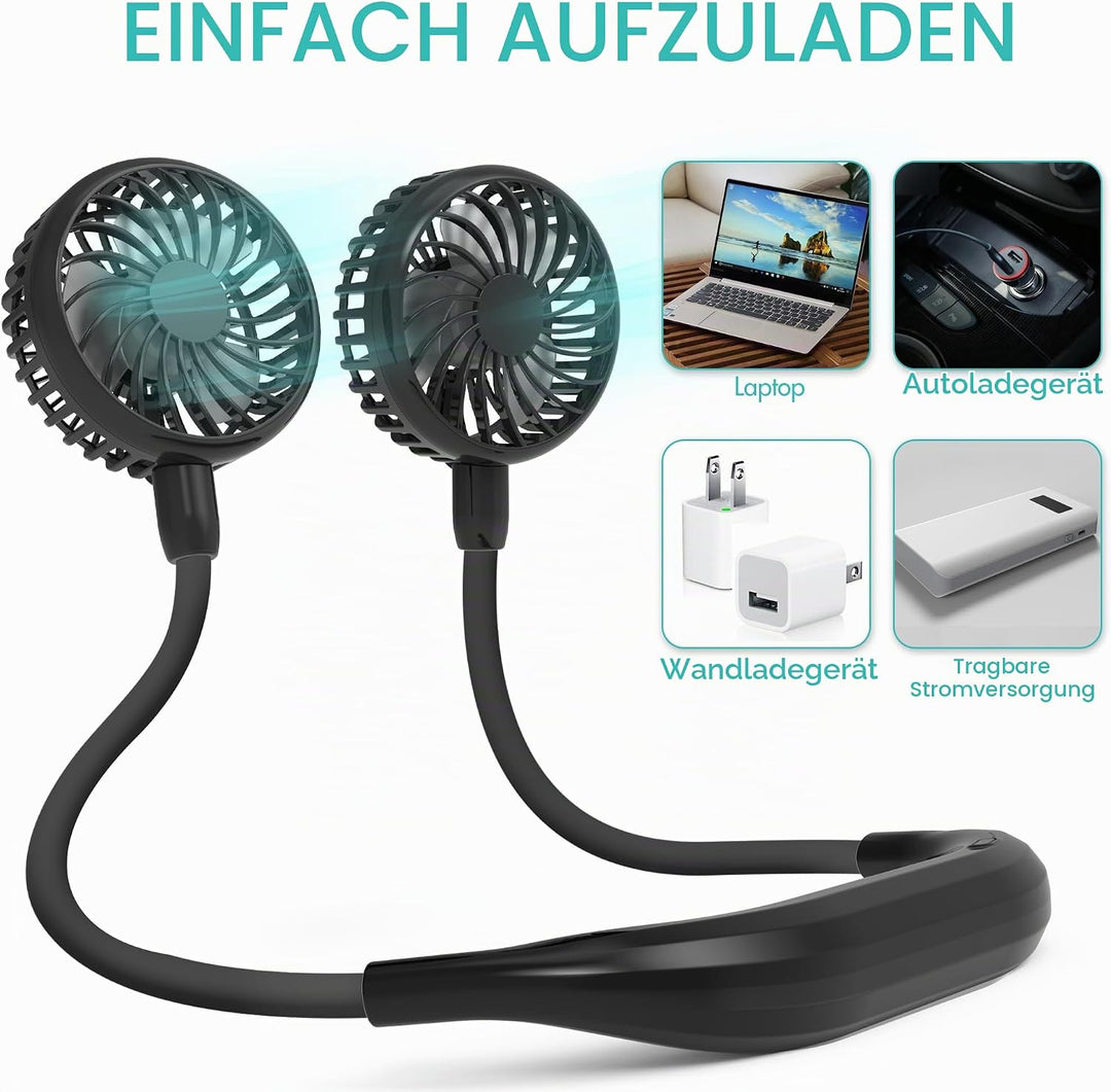 Tragbarer Halsventilator, 2600mAh batteriebetriebener, ultra leiser Freihand-USB-Lüfter mit starkem
