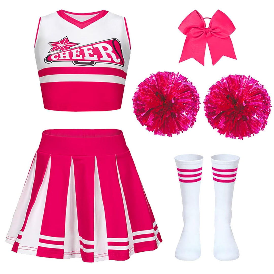 Kostüm Pompom Karneval Mädchen Kostüm Cheerleader Mädchen mit Haarspange Schleife Majorette Stick Po