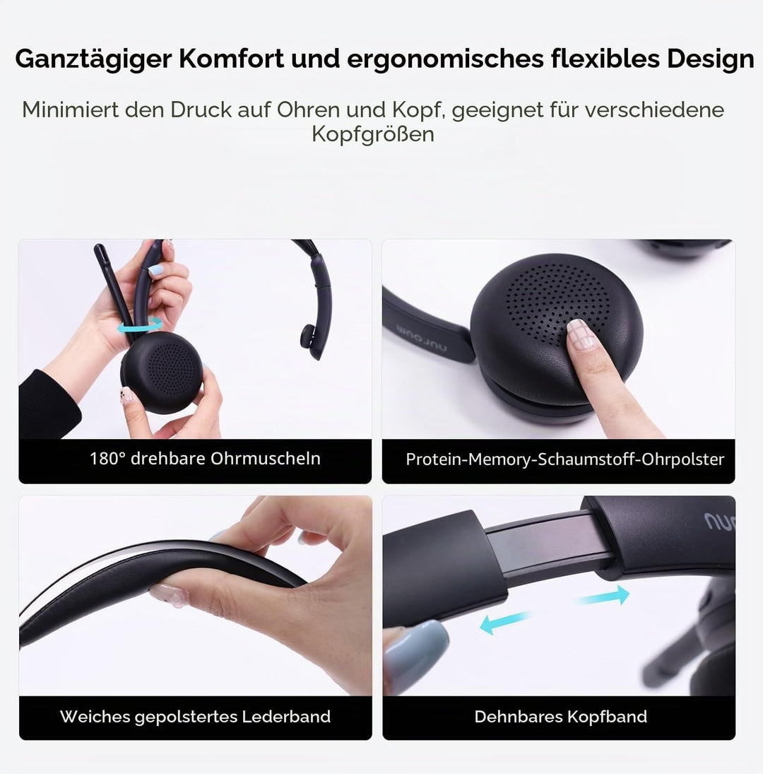 Nuroum HP31SU(2nd Gen) Bluetooth Headset mit Mikrofon Wireless, AI Geräuschunterdrückende Mics für A