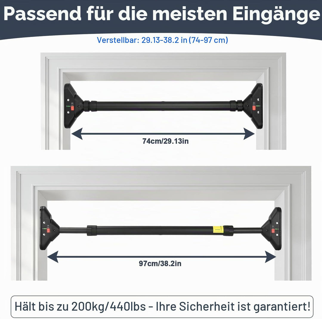Klimmzugstange Türrahmen,Pull Up Bar Tragkraft bis 200 Kg,Reckstange Ohne Schrauben 74-97 cm Auszieh