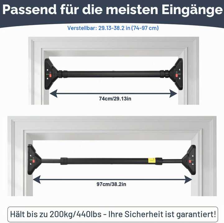 Klimmzugstange Türrahmen,Pull Up Bar Tragkraft bis 200 Kg,Reckstange Ohne Schrauben 74-97 cm Auszieh