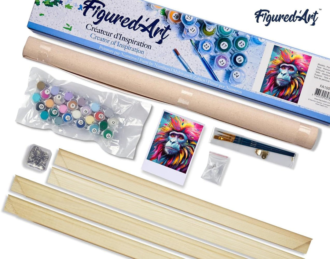 Figured'Art Malen Nach Zahlen Erwachsene Mit Rahmen Pavian Farbenfroh Abstrakt - Paint by Numbers Ba