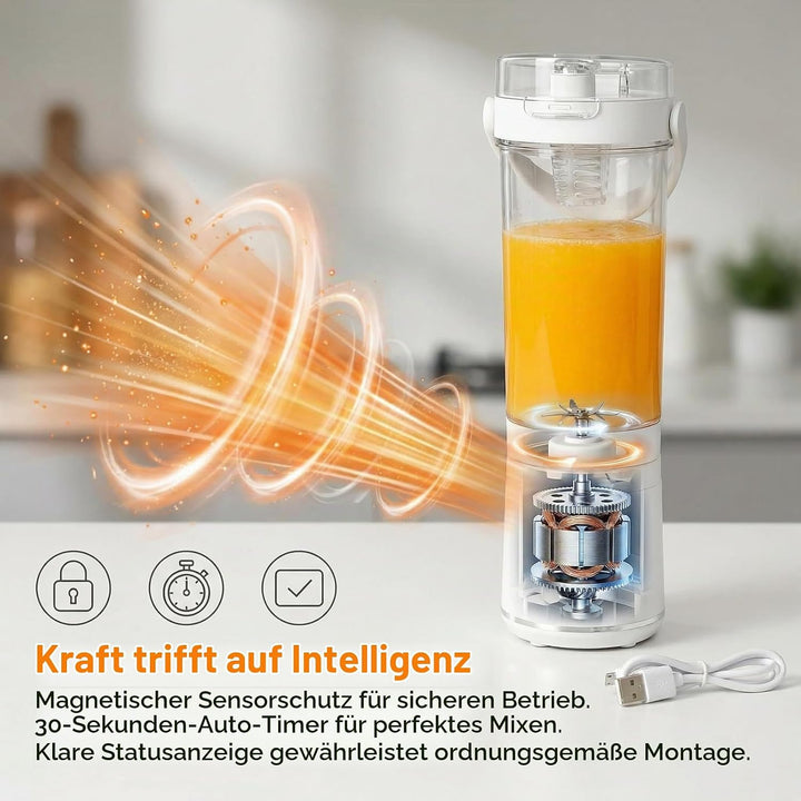 Tragbarer Mixer Smoothie Maker,650 ml Mini Mixer Smoothie To Go,USB-C Wiederaufladbar,12 Rostfreie K
