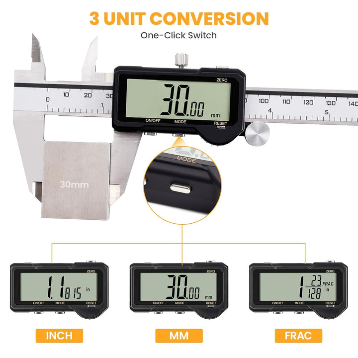 HARDELL Digital Caliper, Rechargeable Digital Caliper 6 inch with Reset Setting, Caliper Measuring T
