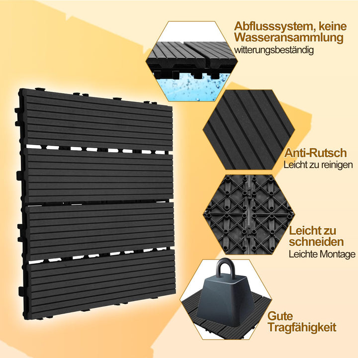 Gimisgu WPC Terrassenfliesen Holzoptik, Balkonfliesen Klicksystem Terrassendielen Klickfliese Kunsts