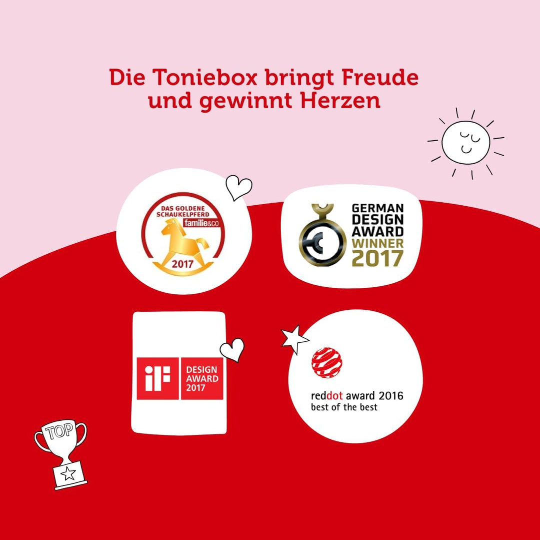 Toniebox Extrapack – Toniebox Starterset Rot + 4X Peppa Pig Hörfiguren, Audioplayer für Hörbücher un