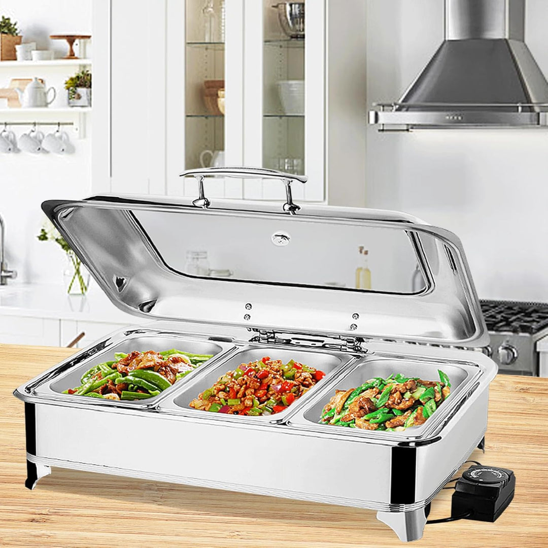 Chafing Dish Elektrisch 9L, Catering Warmhaltebehälter Edelstahl, Rechteckiger Chafing Dish Set Spei