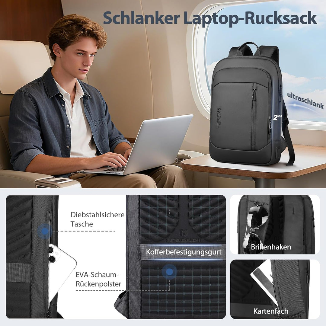 Business Rucksack Herren 15,6 Zoll, Laptop Rucksack mit USB Ladeanschluss & Laptopfach, Wasserdicht,
