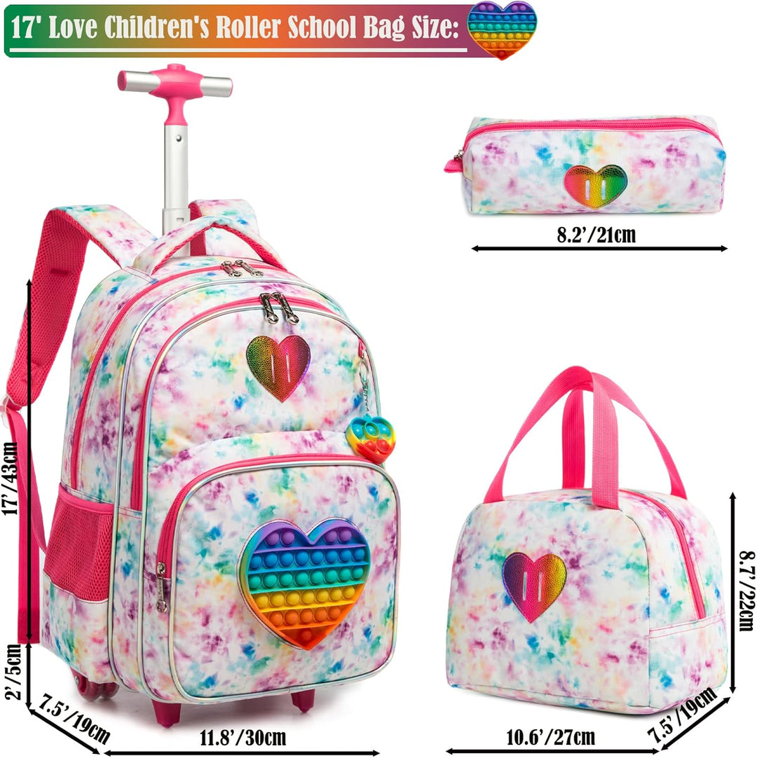 Rucksack Mädchen Schulranzen Trolley Schulrucksack Teenager 3PCS 17” Kinder Schultrolley Geeignet fü