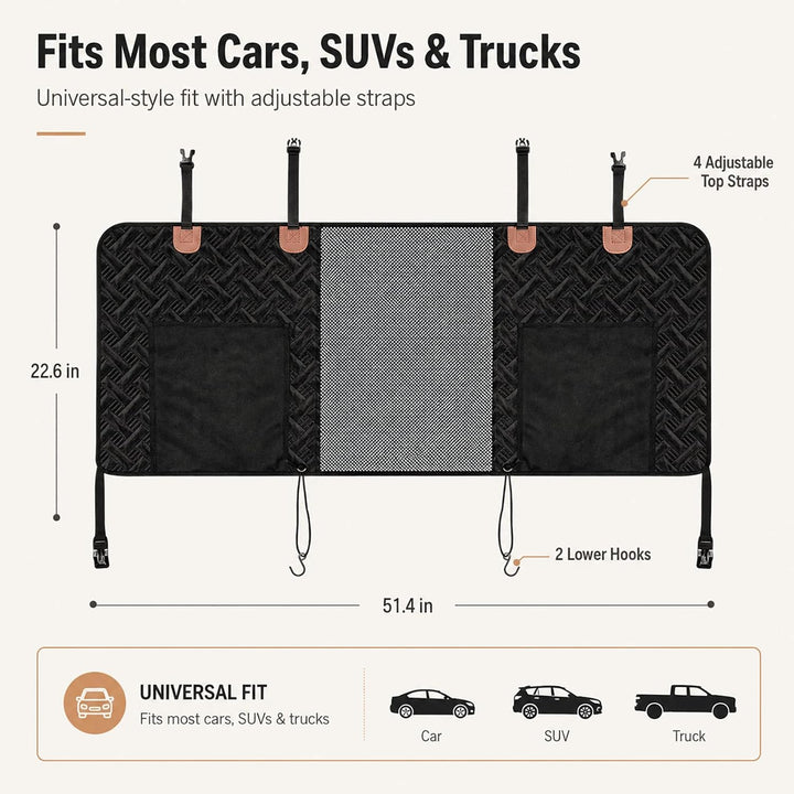 Hunde Auto Barriere, Hunde Netz für Auto Divider, Haustier Barriere mit 2 Mesh Organizer, Universal
