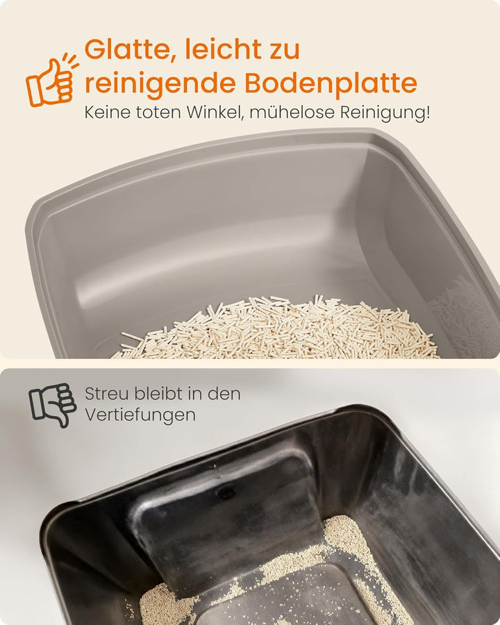 Feandrea Katzenklo mit hohen Seitenwänden, XL, offene Katzentoilette, mit Schaufel, für Kätzchen und