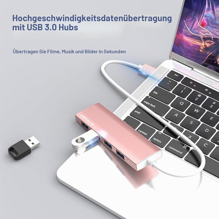 USB 3.0 Hub - Aluminiumlegierung Ultra Slim 4-Port Verteiler für Laptop, PC, iMac, Mac Pro, Surface