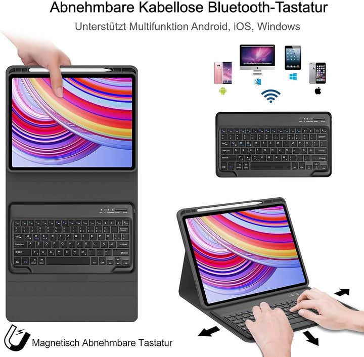 WINCHKING Tastatur Hülle für Redmi Pad Pro 12.1 Zoll - Bluetooth Tastatur QWERTZ Layout, Abnehmbare