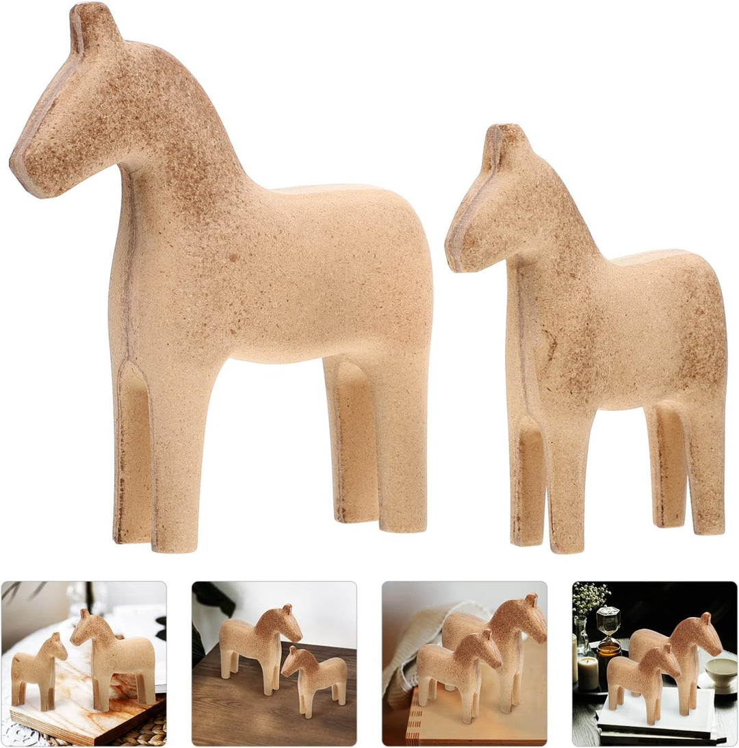 HOMSFOU Unlackierte schwedische Dala-Pferd-Figur aus Holz, 2 Stück, DIY, unlackiert, Skulptur, klein