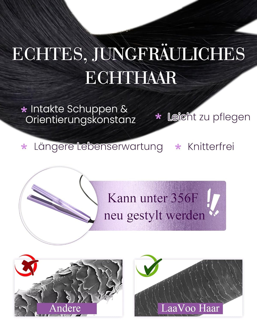 LaaVoo Bondings Extensions Echthaar Schwarz Keratin Echthaar Extensions Remy Menschliches Haar Schwa
